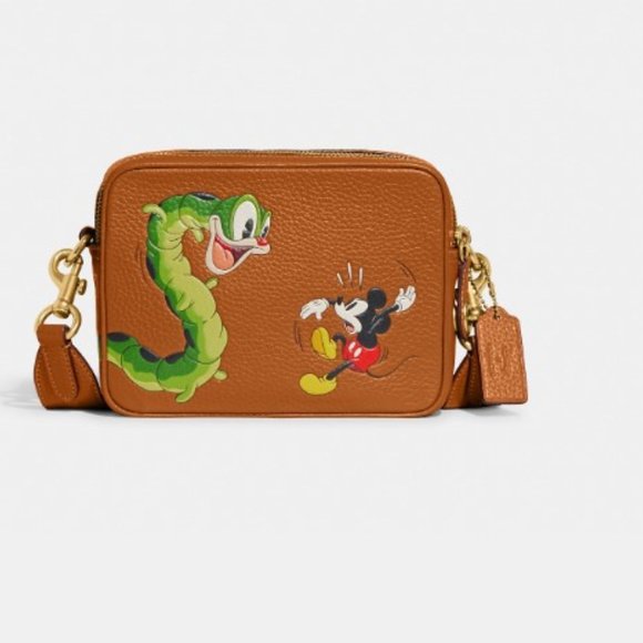 NWT Disney X Coach Flight Bag 19 Mickey Mouse Garden Caterpillar Purse Leather - Picture 2 of 9